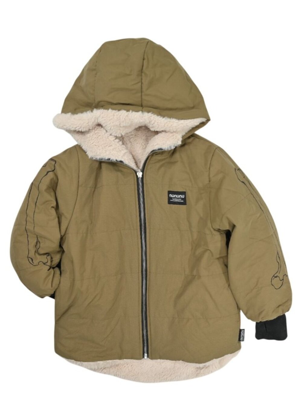 Nununu Reversible Sherpa Jacket in Dark Khaki